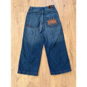 Vintage JNCO Jeans Crown Logo Wide Leg Baggy Denim Men’s 33x29 Y2K Streetwear